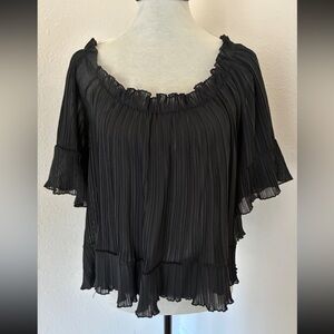 Abercrombie & Fitch Women Black Off Shoulder Pleated Tunic Blouse Top Shirt Sz M